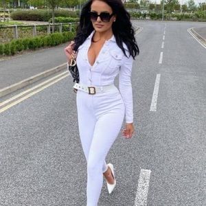 Parisian Fashion White Denim Jumpsuit